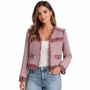 Zara Basic Collection Red Tweed Blazer Jacket Size Medium